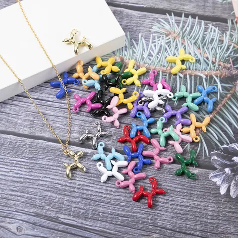 Alloy Balloon Dog Charm Pendant Cute 3D Animal Shape Electroplated DIY Jewelry Accessories For Bracelet Necklace Making Craft Materials