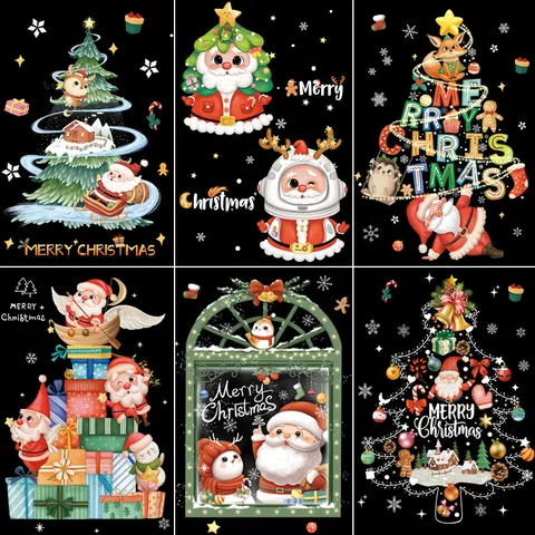Stickers de Noël pour Fenêtre PVC Statique Père Noël Sapin de Noël Flocon de Neige Autocollants Décoration Maison
