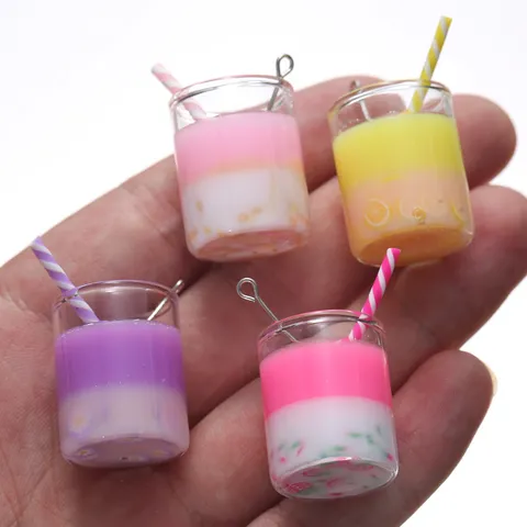 Simulation Saftbecher Getränke Strohhalm Flasche Harz Anhänger Charms Handwerk Materialien Für DIY Schlüsselbund Handyhülle Zubehör