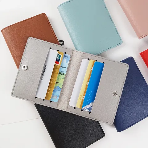 Dames PU Lederen Kaarthouder Minimalistisch Multi-slot Creditcard Etui Effen Kleur Slanke Business Portemonnee