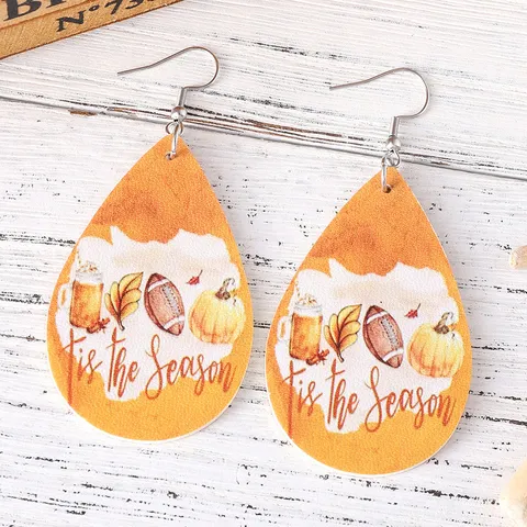 Boucles d'Oreilles Goutte d'Eau Action de Grâce Citrouille Feuille d'Érable Rayures Cuir PU Acier Inoxydable Impression Recto-Verso Bijoux Femme