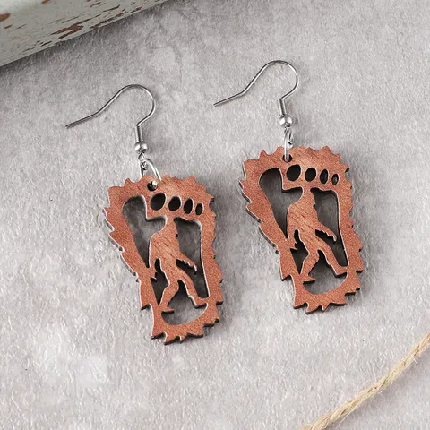 Bigfoot Sasquatch Fußabdruck Gehen Hohl Holz Ohrhänger Für Damen Lustige Geburtstag Geschenk Mode Schmuck