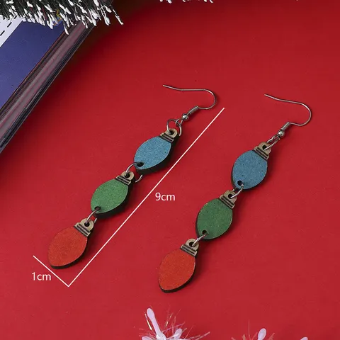 Orecchini Pendenti Tripli a Lampadina Colorata in Legno di Natale Gioielli per Orecchie Geometrici Festivi Stampati a Doppia Faccia Regalo di Festa per Donna