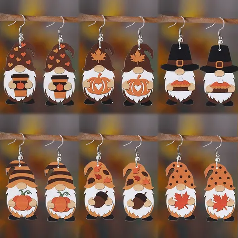 Erntedankfest Herbst Thema Holz Ohrringe Süße Gnom Kürbis Ahornblatt Ohrringe Doppelseitig Bedruckt Festlicher Party Schmuck