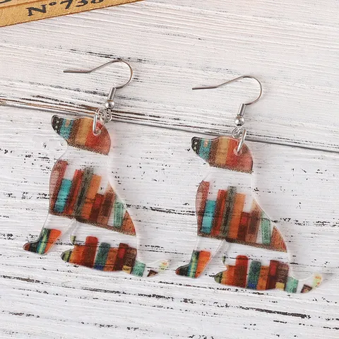 Cute Acrylic Library Bookshelf Cat Dog Drop Earrings For Women Girls Back To School Opening Season Animal Printed Jewelry