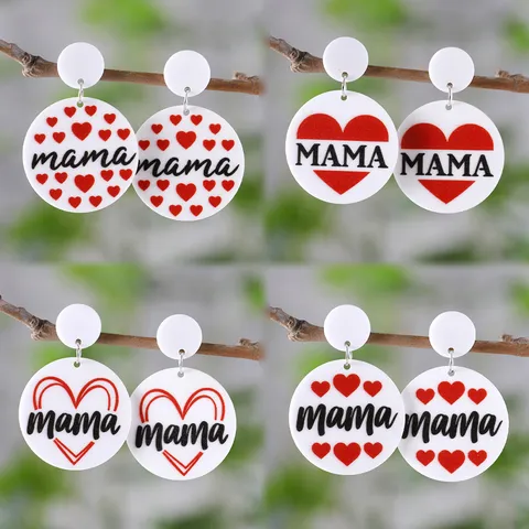 Γιορτή της Μητέρας MAMA Καρδιά Κύκλος Σύνδεση Μενταγιόν Σκουλαρίκια Ακρυλικό Διπλής Όψης Καρφωτά Ανοξείδωτο Ατσάλι Σκουλαρίκια Κοσμήματα Για Γυναίκες Δώρο