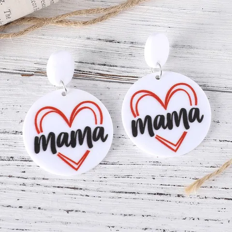 Γιορτή της Μητέρας MAMA Καρδιά Κύκλος Σύνδεση Μενταγιόν Σκουλαρίκια Ακρυλικό Διπλής Όψης Καρφωτά Ανοξείδωτο Ατσάλι Σκουλαρίκια Κοσμήματα Για Γυναίκες Δώρο