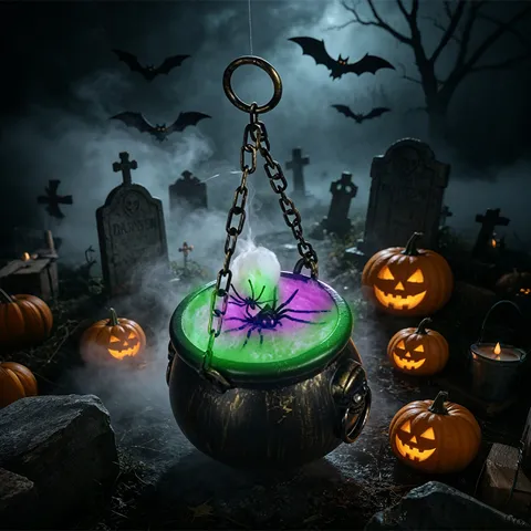 Juguete de Caldero de Bruja Portátil de Halloween Luz Brillante Colorida de Led Cubo Decorativo Con Telaraña de Algodón de Araña para Adornos de Accesorios de Casa Encantada de Fiesta