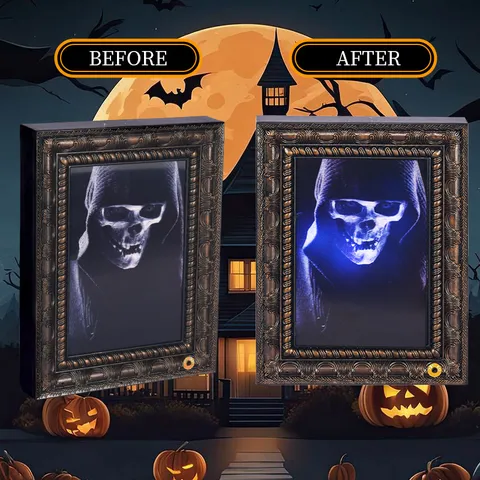 Decoración de Espejo Mágico Embrujado de Halloween Marco de Retrato de Calavera Brillante Aterrador Accesorio para Bar Fiesta Casa Embrujada