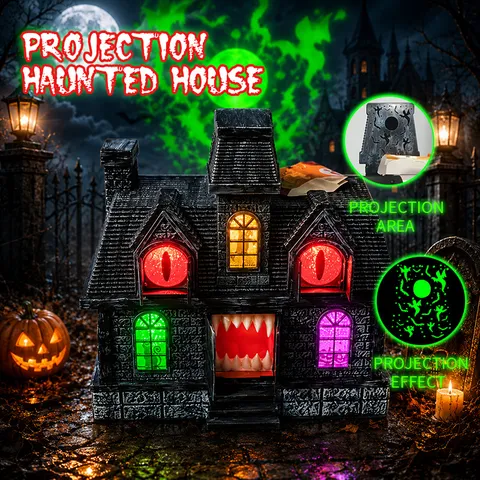 Halloween Haunted House Electric Projection Ornament With Sound And Light Sensor Spooky Ghost House Decoration For Party