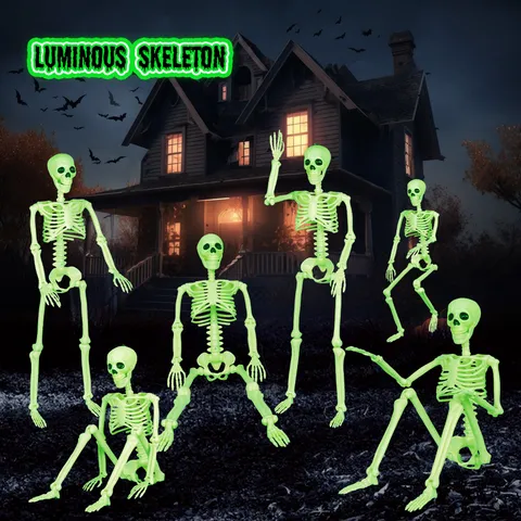 Leuchtendes Kunststoff Halloween Skelett Dekoration Mit Verstellbaren Gelenken Gruselige Simulation Skelett Für Spukhaus Party Dekor