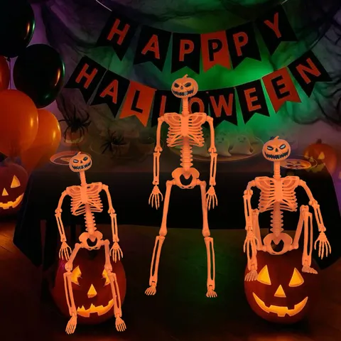 Halloween Kürbis Skelett Dekoration 40cm Verstellbare Gelenke Kunststoff Horror Ornament Für Haus Party Streich Spielzeug