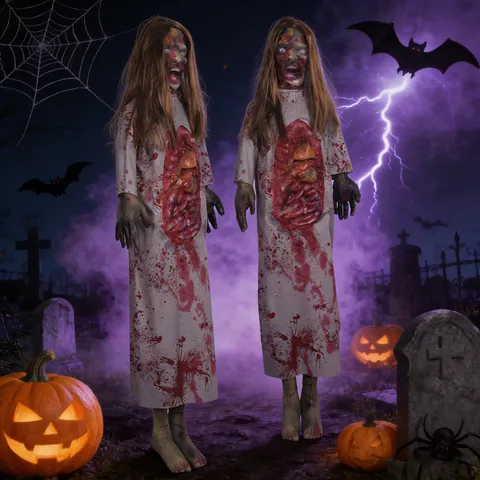 Halloween Horror Latex Hanging Ghost Prop Simulation Blonde Female Corpse Bloody Zombie Haunted House Party Decorative Ornament