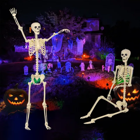 Halloween Realistisches Lebensgroßes Skelett Dekoration Kunststoff Bewegliche Gelenke Menschliche Knochen Geisterhaus Requisiten Deko