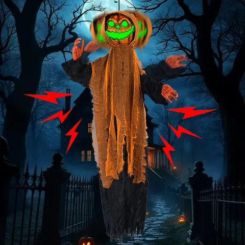 Halloween Pumpkin Hanging Ghost Decoration Animated Luminous Sounding Swinging Scary Grim Reaper Prop For Haunted House Party Outdoor Decor