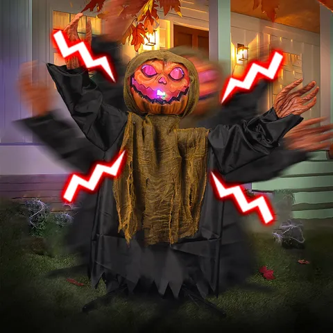 Animated Standing Pumpkin Ghost Halloween Decor With Sound Light Motion Sensor Horror Garden Party Props Halloween Decorations