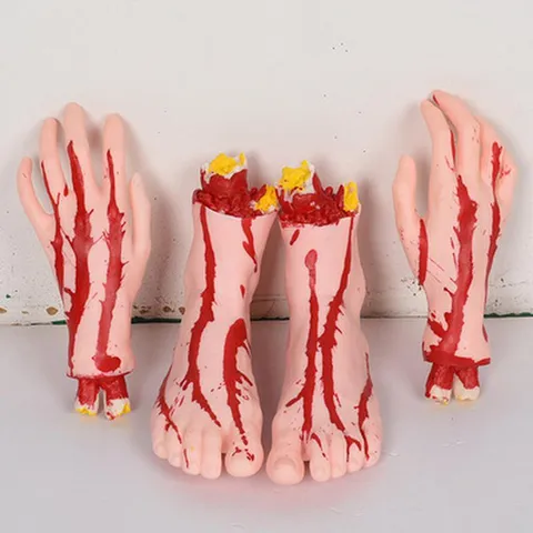 Parte del Cuerpo de Látex de Simulación Decoración de Casa Embrujada de Halloween Mano y Pie Falsos Realistas con Accesorio de Mancha de Sangre de Terror