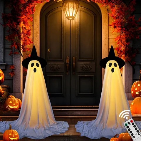 Halloween Glowing Ghost Decoration Light LED Flying Ghost String Lights With Remote Witch Hat Yard Lawn Outdoor Decor