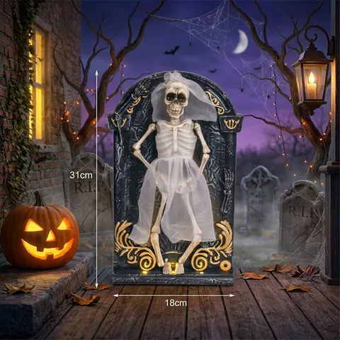 Lapide Danzante di Halloween Decorazione Scheletro Animato Con Musica e Luci Oggetto di Scena Mobile per Festa in Casa