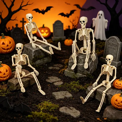 Halloween Bewegliches Skelett Ganzkörpergelenke Verstellbares Kunststoff Off-White Menschliches Knochenmodell Für Halloween Party Dekoration