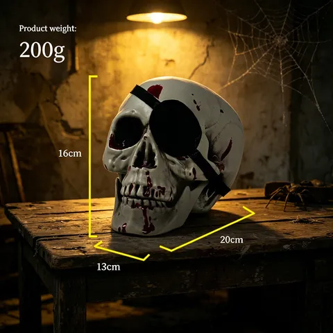Halloween Piraten Totenkopf Ornament Mit Augenklappe Blutfleck Verwittert Kunststoff Skelettkopf Deko Für Geisterhaus Requisite