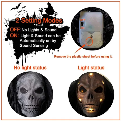 Halloween Gran Fantasma Colgante Activado por Voz Brillante Sonoro Máscara de Fantasma Accesorios de Decoración para Fiesta Gótico Exterior