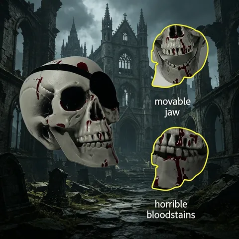 Halloween Piraten Totenkopf Ornament Mit Augenklappe Blutfleck Verwittert Kunststoff Skelettkopf Deko Für Geisterhaus Requisite
