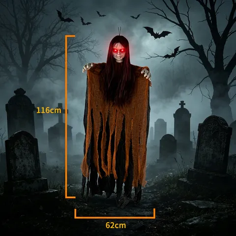 Decoración de Fantasma Colgante Brillante de Halloween Bruja Esqueleto de Terror Con Ojos Rojos Led Para Fiesta Casa Embrujada Jardín