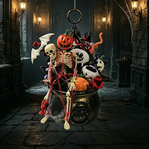 Halloween Creative Skeleton Bouquet Bucket Table Ornament Spooky Ghost Pumpkin Flower Pot For Festive Party Desktop Atmosphere Decoration