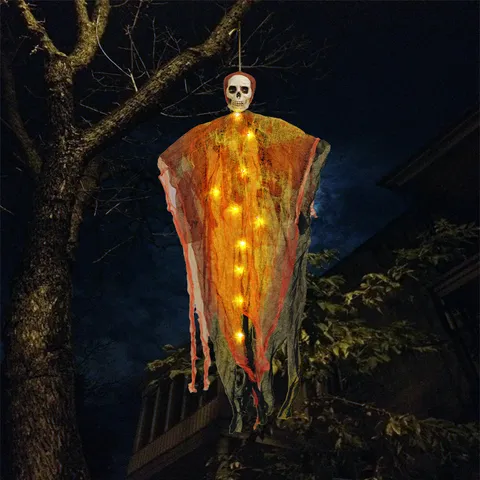 Halloween Colgante Parca Calavera Esqueleto Gasa Brillante Fantasma Casa Encantada Jardín Patio Exterior Adornos Colgantes Terror Accesorios Decoración