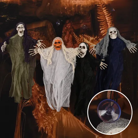 Halloween Gruselige Hängende Geist Dekoration Saugnapf Hängenden Skelett Gaze Sensenmann Für Party Szene Layout Dekor Requisiten