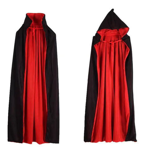 Reversible Halloween Capa Rojo Negro Tejido de Punto Vampiro Bruja Costume Túnica Para Adultos Cosplay Fiesta
