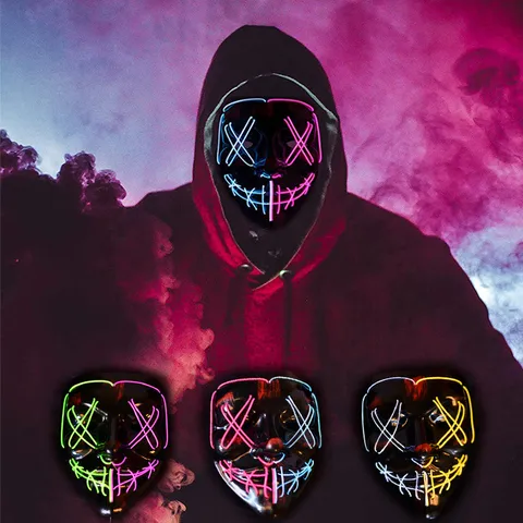 Scary Halloween LED Light Up Mask Dual Color EL Wire Glowing Mask For Costume Cosplay Masquerade Party Festival