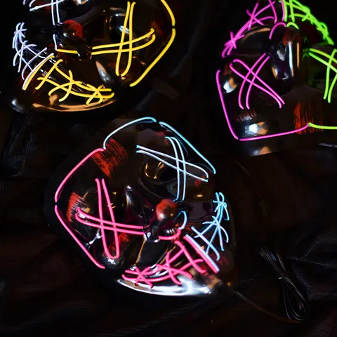 Scary Halloween LED Light Up Mask Dual Color EL Wire Glowing Mask For Costume Cosplay Masquerade Party Festival