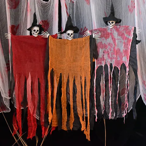 Halloween Decoración Casa Encantada Parca Fantasma Colgante Plástico Esqueleto Gasa Terrorífico Halloween Fiesta Accesorios Adornos Colgantes