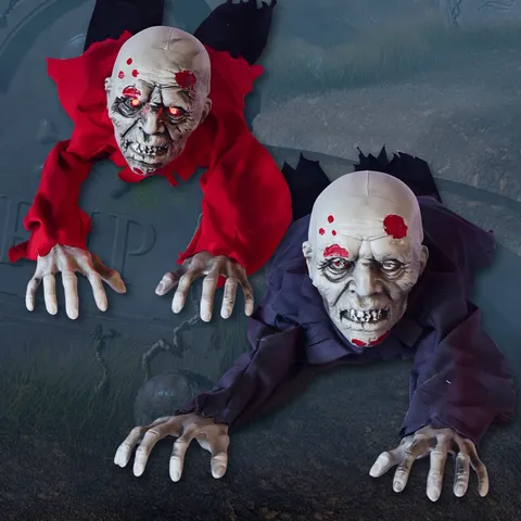 Halloween Animated Crawling Zombie Ghost Prop Sound Activated Glowing Red Eyes Screaming Haunted House Secret Room Decoration