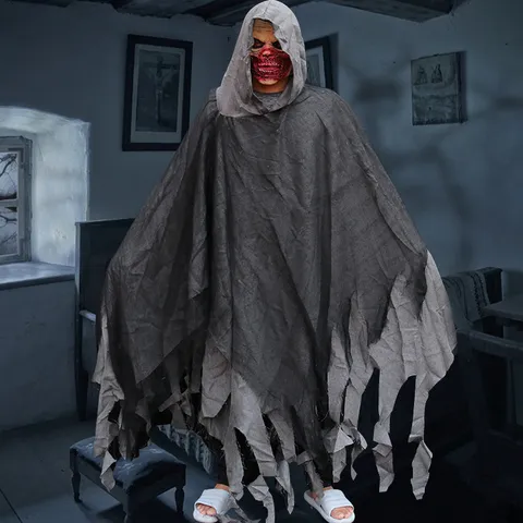 Halloween Cape de Faucheuse Avec Masque Capuche Mort Robe Costume Effrayant Diable Fête Longue Cape Mascarade Accessoires de Costume Pour Adultes Unisexe