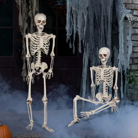 Halloween Realistisches Lebensgroßes Menschliches Skelett Kunststoff Bewegliche Gelenke Totenkopf Knochen Requisite Für Spukhaus Außenbereich Party Garten Deko