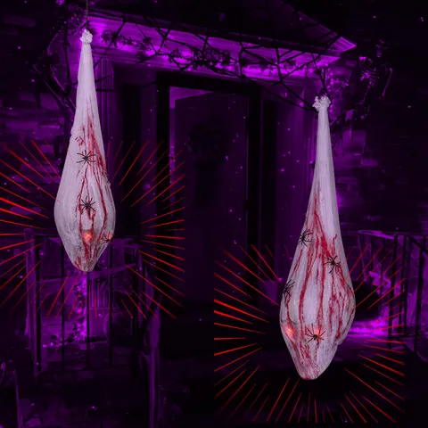 Halloween Hanging Decoration Props Sound Activated Glowing Eyeballs Scary Sound Horror Bloody Spider Web Cotton Giant Skeleton Head For Party Decor Haunted House