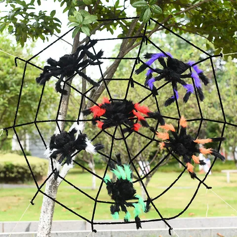 Halloween Decoración Accesorios Espeluznante Araña de Felpa Y Enorme Telaraña Casa Encantada Bar Habitación Secreta Siniestro Exterior Interior Accesorio Suministros Festivos