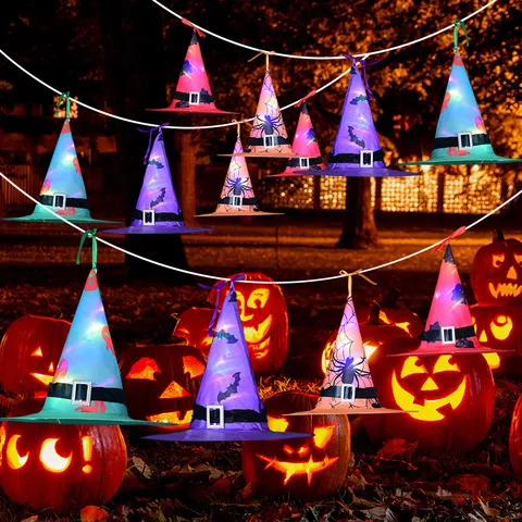 Halloween LED Leuchten Hexenhut Halloween Hängende Glühende Hexenhüte Party Dekoration Bedruckter Zauberer Hut Für Festival