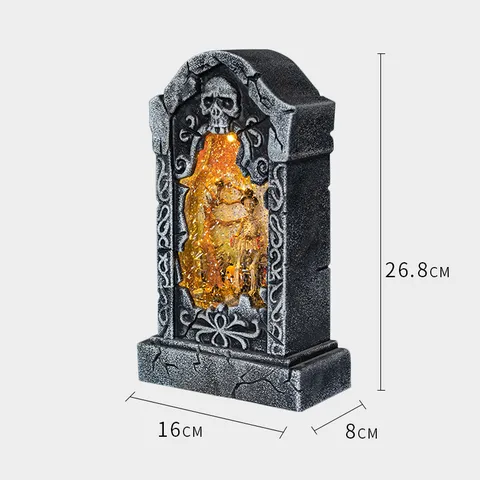 Halloween Grabstein Ornament Leuchtend Sound Spukhaus Geheimer Raum Bar Tischdeko Requisite Harz Geist Grabstein Deko