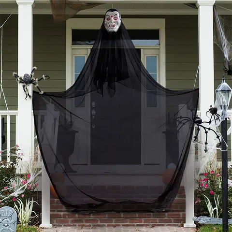 Halloween Hängender Geist Dekoration Horror Kunststoff Vampirmaske Schwarze Gaze Große Hängende Geist Requisiten Für Bar KTV Party