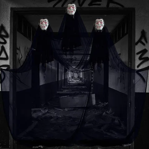 Halloween Hängender Geist Dekoration Horror Kunststoff Vampirmaske Schwarze Gaze Große Hängende Geist Requisiten Für Bar KTV Party