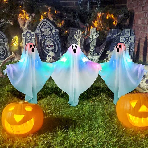 Halloween Ghost Stakes Outdoor Lawn Light Up Props Led Glowing Yard Path Lawn Garden Spooky Decor Holiday Decor Party Supplies