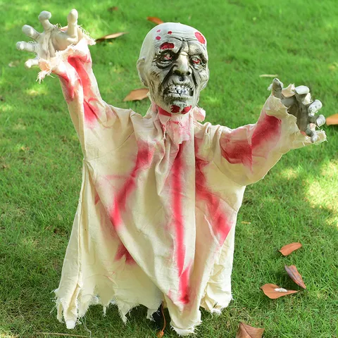 Fantasma Animato di Halloween Decorazione Attivata Dalla Voce Zombie Che Scuote Occhi Luminosi Oggetto di Scena Spaventoso