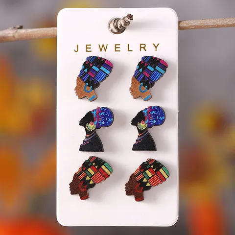 Juneteenth Holz Afrikanische Königin Ohrstecker Set Black History Month Holz Ethnische Silhouette Ohrringe Für Damen Modeschmuck Geschenk