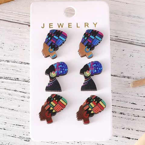 Juneteenth Holz Afrikanische Königin Ohrstecker Set Black History Month Holz Ethnische Silhouette Ohrringe Für Damen Modeschmuck Geschenk