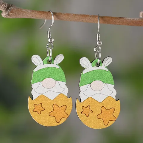 Ostern Gnom Hase Holz Ohrringe Doppelseitig Bedruckt Bunte Kaninchen Anhänger Ohrhänger Für Damen Festlicher Schmuck
