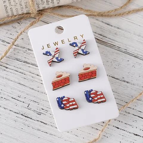Patriotische Holz Unabhängigkeitstag Ohrstecker USA Flagge Gnom Stern Herz Slipper Ohrring Schmuck Für Damen Party
